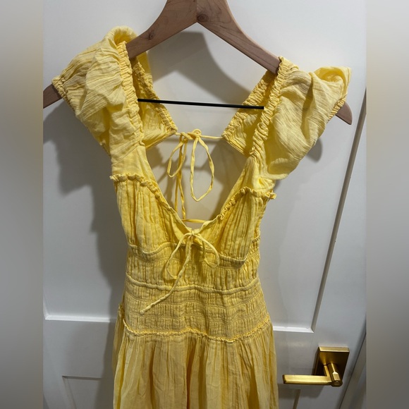 Free People free-est Feeling Bonita Smocked Midi Dress Yellow Cottagecore Medium - Picture 4 of 7